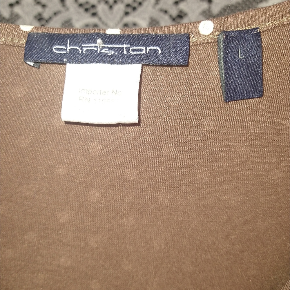 Chris Tan brown with tan beige polka dots dress sleeveless lightweight loose fit - Picture 3 of 9